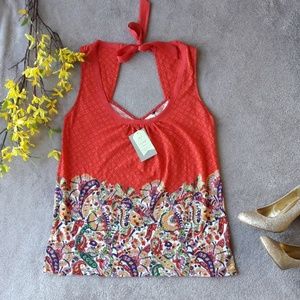 Anthro Akemi + Kin Floral Coral Red Tank Top Shirt